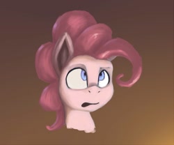 Size: 1329x1105 | Tagged: safe, artist:thelittlesnake, pinkie pie, earth pony, pony, bust, gradient background, looking up, portrait, scared, solo