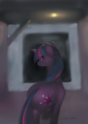 Size: 500x704 | Tagged: safe, artist:cabyowl, derpibooru import, twilight sparkle, looking at you, looking back, plot, solo