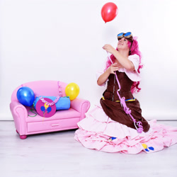 Size: 4000x4000 | Tagged: safe, artist:chiado33, pinkie pie, human, balloon, clothes, cosplay, costume, irl, irl human, photo, steampunk