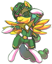 Size: 609x746 | Tagged: safe, artist:needsmoarg4, masquerade (g1), pegasus, pony, g1, bipedal, clothes, costume, female, g1 to g4, generation leap, green ranger, mare, power rangers, simple background, solo, white background