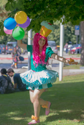 Size: 1295x1920 | Tagged: safe, artist:chiado33, pinkie pie, human, balloon, clothes, cosplay, costume, irl, irl human, photo