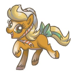 Size: 800x800 | Tagged: safe, artist:needsmoarg4, earth pony, pony, bow, female, g0 to g4, generation leap, happy, hat, mare, my pretty pony, not applejack, origins, retro leap, simple background, solo, tail bow, unshorn fetlocks, white background