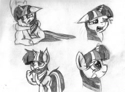 Size: 1432x1060 | Tagged: safe, artist:mindofnoodles, derpibooru import, twilight sparkle, crying, monochrome, sketch, sketch dump, solo, traditional art