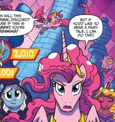 Size: 528x557 | Tagged: safe, artist:tonyfleecs, idw, big boy the cloud gremlin, discord, pinkie pie, alicorn, pony, spoiler:comic, spoiler:comic57, alicornified, cloud gremlins, female, hoers, mare, official comic, pinkiecorn, princess of chaos, race swap, video game, xk-class end-of-the-world scenario