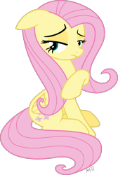 Size: 3951x5897 | Tagged: safe, artist:abadcookie, fluttershy, pegasus, pony, absurd resolution, bored, female, lidded eyes, mare, raised hoof, simple background, sitting, solo, transparent background, vector