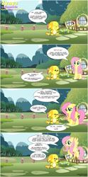 Size: 1610x3249 | Tagged: safe, derpibooru exclusive, fluttershy, oc, oc:zynyz, pegasus, pony, comic, crossover, flower, fluttershy's cottage, kacheek, neopets, non-pony oc, squee