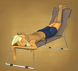 Size: 4025x3675 | Tagged: safe, artist:frostspear, applejack, anthro, plantigrade anthro, beach chair, solo