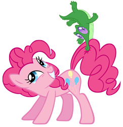 Size: 4000x4114 | Tagged: safe, artist:are-you-jealous, gummy, pinkie pie, earth pony, pony, absurd resolution, biting, simple background, tail bite, transparent background, vector