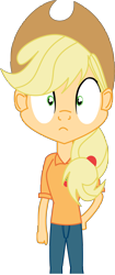Size: 2000x4778 | Tagged: safe, artist:michaelsety, applejack, human, every little thing she does, fiducia compellia, humanized, hypnosis, hypnotized, looking at you, scene interpretation, simple background, solo, transparent background, wide eyes