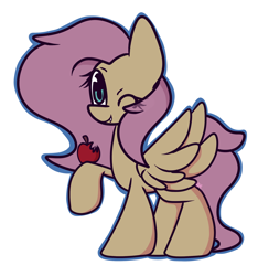 Size: 1908x2039 | Tagged: safe, artist:hedgehog-plant, fluttershy, bat pony, apple, flutterbat, food, one eye closed, race swap, simple background, solo, white background