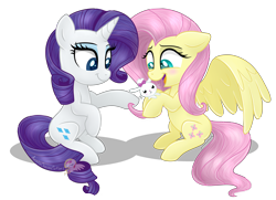 Size: 6337x4594 | Tagged: safe, artist:raspberrystudios, angel bunny, fluttershy, rarity, pegasus, pony, unicorn, absurd resolution, cute, raribetes, shyabetes, simple background, smiling, transparent background