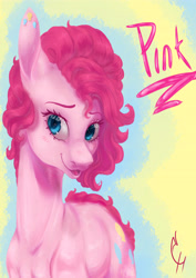 Size: 2893x4092 | Tagged: safe, artist:coconuthound, pinkie pie, earth pony, pony, abstract background, smiling, solo