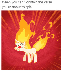 Size: 750x852 | Tagged: source needed, useless source url, safe, derpibooru import, edit, edited screencap, screencap, twilight sparkle, feeling pinkie keen, angry, black twitter, cropped, fire, glare, gritted teeth, image macro, mane of fire, meme, rage, rap, rapidash, rapidash twilight, solo