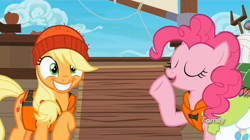 Size: 1566x878 | Tagged: safe, screencap, applejack, pinkie pie, earth pony, pony, ppov