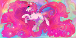 Size: 3464x1732 | Tagged: safe, artist:wilvarin-liadon, pinkie pie, earth pony, pony, abstract background, color porn, female, long mane, long tail, mare, solo