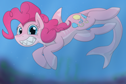 Size: 2400x1600 | Tagged: safe, artist:dudey64, pinkie pie, original species, shark pony, grin, sharkified, sharp teeth, smiling, species swap, teeth