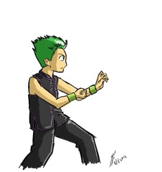 Size: 667x706 | Tagged: safe, artist:netcyber, spike, human, humanized, male, martial arts, my little asskicker, simple background, solo, white background, wu shu