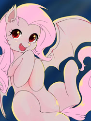 Size: 1200x1600 | Tagged: safe, artist:bauru, fluttershy, bat pony, cute, fangs, flutterbat, looking at you, race swap, shyabates, shyabetes, solo, spread wings, wings