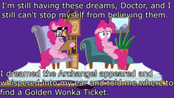 Size: 1920x1080 | Tagged: safe, edit, edited screencap, screencap, pinkie pie, pony, fame and misfortune, groucho mask, image macro, meme, pinkiatrist, therapist, therapy, willy wonka and the chocolate factory