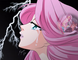 Size: 2786x2153 | Tagged: safe, artist:shinta-girl, fluttershy, oc, human, equestria girls, couple, flash back, humanized, lightning, sad, sailor scout