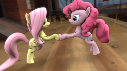 Size: 1920x1080 | Tagged: safe, artist:burgundybooper, fluttershy, pinkie pie, pegasus, pony, 3d, bipedal, source filmmaker