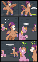 Size: 5000x8000 | Tagged: safe, artist:chedx, oc, oc:fast hooves, oc:home defence, earth pony, pegasus, pony, unicorn, comic:the fusion flashback, butt, clydesdale, comic, commissioner:bigonionbean, confused, dialogue, flank, forced, fuse, fusion, fusion:fast hooves, fusion:home defence, large butt, magic, merging, plot, potion, swelling, writer:bigonionbean