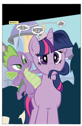 Size: 987x1505 | Tagged: safe, derpibooru import, idw, spike, twilight sparkle, dragon, official comic