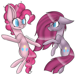 Size: 923x929 | Tagged: safe, artist:pinkdolphin147, artist:xxmiyuuchanxx, pinkie pie, earth pony, pony, colored pupils, duality, duo, female, mare, pinkamena diane pie, self ponidox, simple background, white background