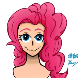 Size: 984x984 | Tagged: safe, artist:bleuey, pinkie pie, human, bust, humanized, portrait, solo, wavy mouth