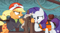 Size: 845x467 | Tagged: safe, screencap, applejack, rarity, earth pony, pony, unicorn, ppov, captain jackbeard, map