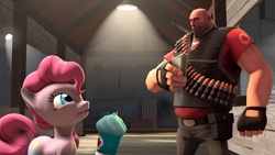 Size: 1920x1080 | Tagged: safe, artist:kiwikahu, pinkie pie, pony, 2fort, 3d, cupcake, cute, food, happy, heavy, sandvich, smiling, source filmmaker, team fortress 2