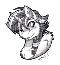 Size: 900x971 | Tagged: safe, artist:inuhoshi-to-darkpen, derpibooru import, twilight sparkle, twilight sparkle (alicorn), alicorn, pony, castle sweet castle, alternate hairstyle, female, grayscale, mare, monochrome, punklight sparkle, solo, wink