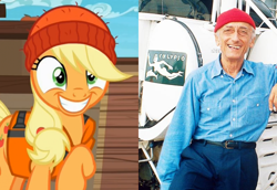 Size: 796x549 | Tagged: safe, edit, edited screencap, screencap, applejack, earth pony, pony, ppov, comparison, jacques cousteau