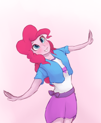 Size: 906x1100 | Tagged: safe, artist:vanillaghosties, pinkie pie, equestria girls, atg 2017, blushing, clothes, cute, diapinkes, female, moe, newbie artist training grounds, skirt, solo