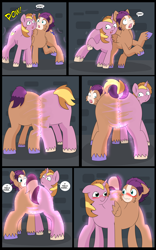 Size: 5000x8000 | Tagged: safe, artist:chedx, oc, oc:fast hooves, oc:home defence, oc:king speedy hooves, earth pony, pegasus, pony, unicorn, comic:the fusion flashback, blushing, butt, clydesdale, comic, commissioner:bigonionbean, confused, confusion, conjoined, dat butt, dialogue, extra thicc, flank, fusion, fusion:fast hooves, fusion:home defence, fusion:king speedy hooves, large butt, magic, merge, merging, panicking, plot, potion, swelling, swollen, thicc ass, writer:bigonionbean