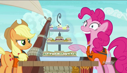 Size: 1280x738 | Tagged: safe, screencap, applejack, pinkie pie, earth pony, pony, ppov, discovery family logo