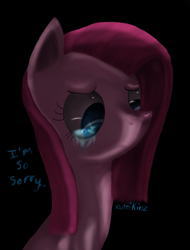 Size: 849x1119 | Tagged: safe, artist:xcuteikinz, pinkie pie, pony, pinkamena diane pie, sad, solo, sorry