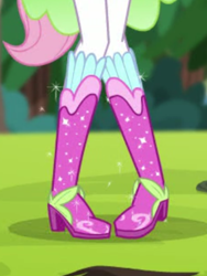 Size: 1536x2048 | Tagged: safe, screencap, fluttershy, equestria girls, legend of everfree, boots, clothes, high heel boots, legs, pictures of legs, shoes, sparkles, super ponied up