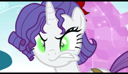 Size: 1024x600 | Tagged: safe, alternate version, artist:emeriss96, edit, edited screencap, screencap, rarity, pony, unicorn, inspiration manifestation, crystal, evil, flower, glowing eyes, green eyes, hairstyle, inspirarity, possessed, rose