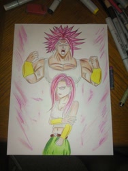 Size: 768x1024 | Tagged: safe, fluttershy, equestria girls, crossover, dragon ball super, drawing, kale (dragon ball), super saiyan, traditional art