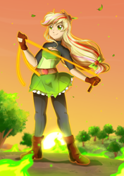 Size: 1000x1419 | Tagged: safe, artist:kelsea-chan, applejack, human, boob window, humanized, magical girl, rope, solo