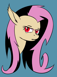 Size: 1280x1717 | Tagged: safe, artist:replacer808, fluttershy, bat pony, bust, flat colors, flutterbat, looking at you, race swap, simple background