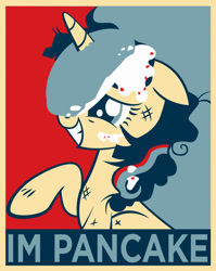 Size: 747x939 | Tagged: safe, artist:dan232323, derpibooru import, edit, twilight sparkle, twilight sparkle (alicorn), alicorn, pony, castle sweet castle, exploitable meme, female, hope poster, horn impalement, i'm pancake, mare, meme, messy mane, pancakes, propaganda, propaganda parody