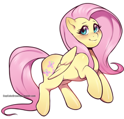 Size: 900x865 | Tagged: safe, artist:cupcakedrawings, fluttershy, pegasus, pony, blushing, cute, female, looking at you, mare, shyabetes, simple background, smiling, solo, white background