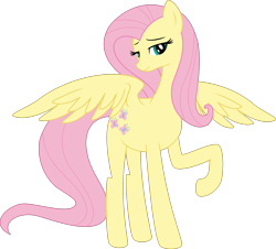 Size: 2256x2036 | Tagged: safe, fluttershy, pegasus, pony, .svg available, alternate body style, bedroom eyes, cutie mark, female, looking at you, mare, raised hoof, simple background, solo, spread wings, svg, transparent background, vector, wings