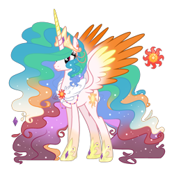 Size: 1946x1937 | Tagged: safe, artist:starling-sentry-yt, princess celestia, alicorn, pony, alternate design, alternate hair color, colored wings, female, mare, multicolored wings, simple background, solo, transparent background