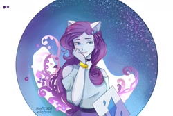 Size: 1280x854 | Tagged: safe, artist:arcellkun, rarity, equestria girls, bracelet, choker, circle background, jewelry, pony ears, solo