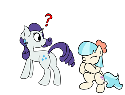 Size: 1700x1300 | Tagged: safe, artist:captaincontent, coco pommel, rarity, pony, unicorn, butt, dat butt, ear piercing, earring, jewelry, meme, piercing, plot, question mark, squatting