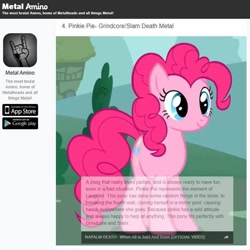 Size: 673x673 | Tagged: safe, pinkie pie, earth pony, pony, amino, grindcore, heavy metal, napalm death, solo, text