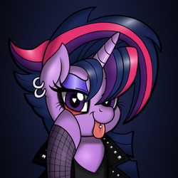 Size: 1900x1900 | Tagged: safe, artist:drako1997, derpibooru import, twilight sparkle, castle sweet castle, akanbe, alternate hairstyle, piercing, punk, punklight sparkle, tongue out